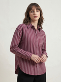 Beatnik Women Wine Oversized Tencel Striped Full Sleeve Casual Shirt