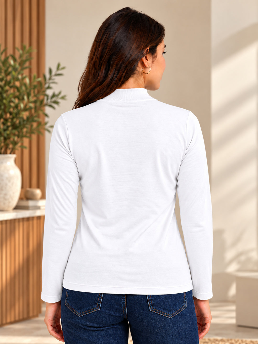 Women’s White Full Sleeve High-Neck Sweater – Viscose Blend