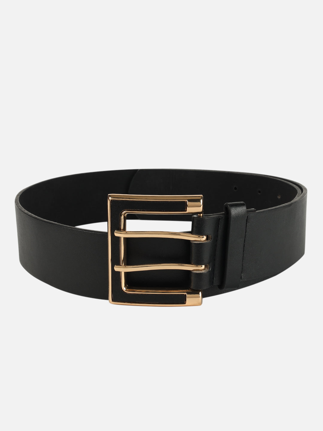 Women Black Wide Push Pin Formal Artificial leather Belt (28 to 32)