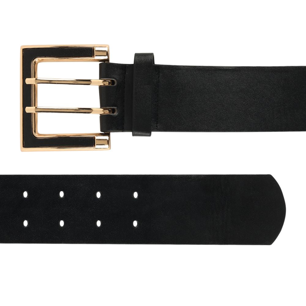 Women Black Wide Push Pin Formal Artificial leather Belt (28 to 32)