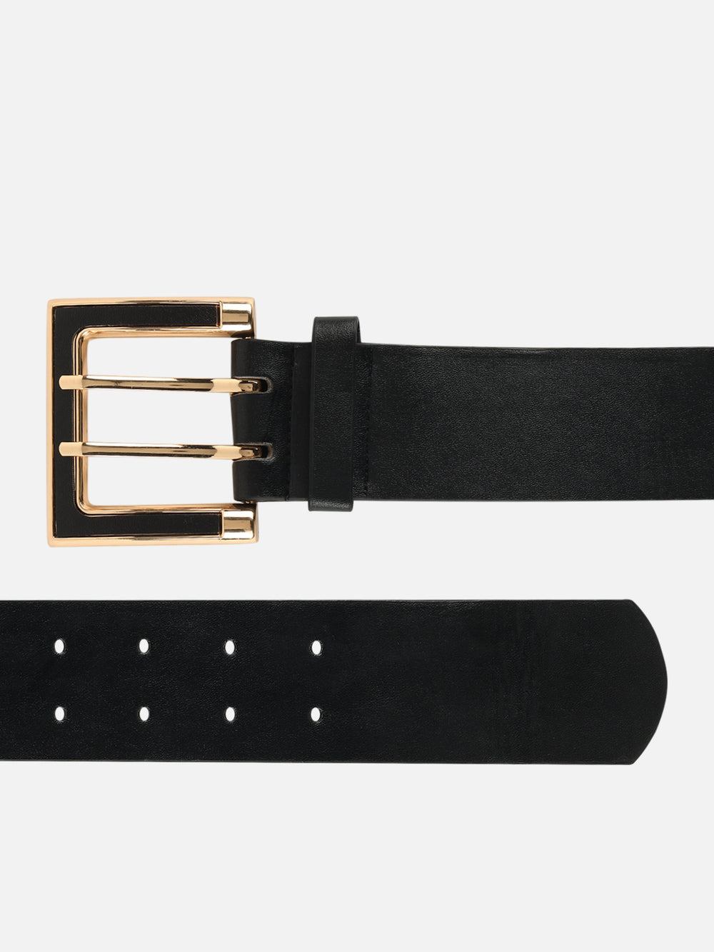 Women Black Wide Push Pin Formal Artificial leather Belt (28 to 32)