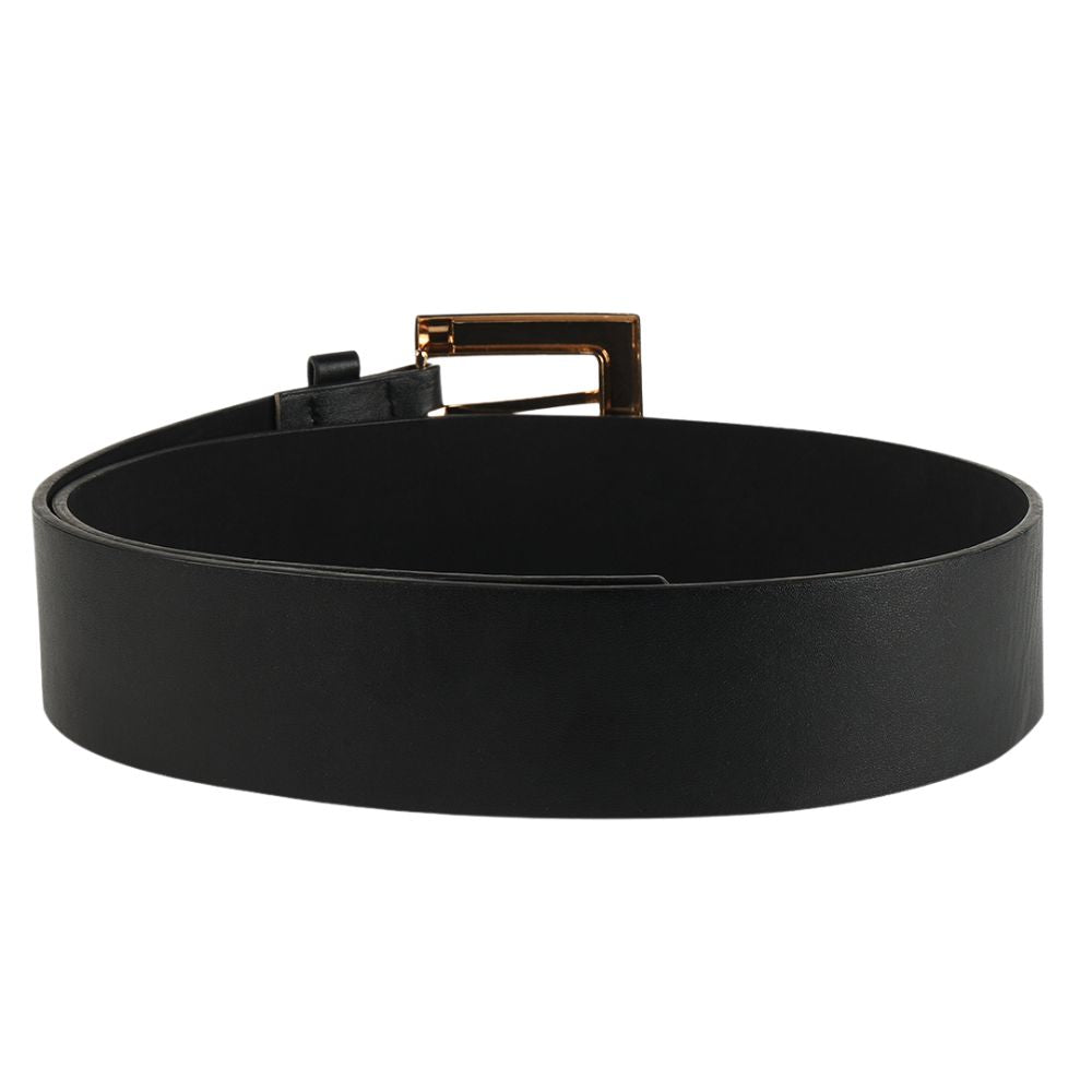Women Black Wide Push Pin Formal Artificial leather Belt (28 to 32)
