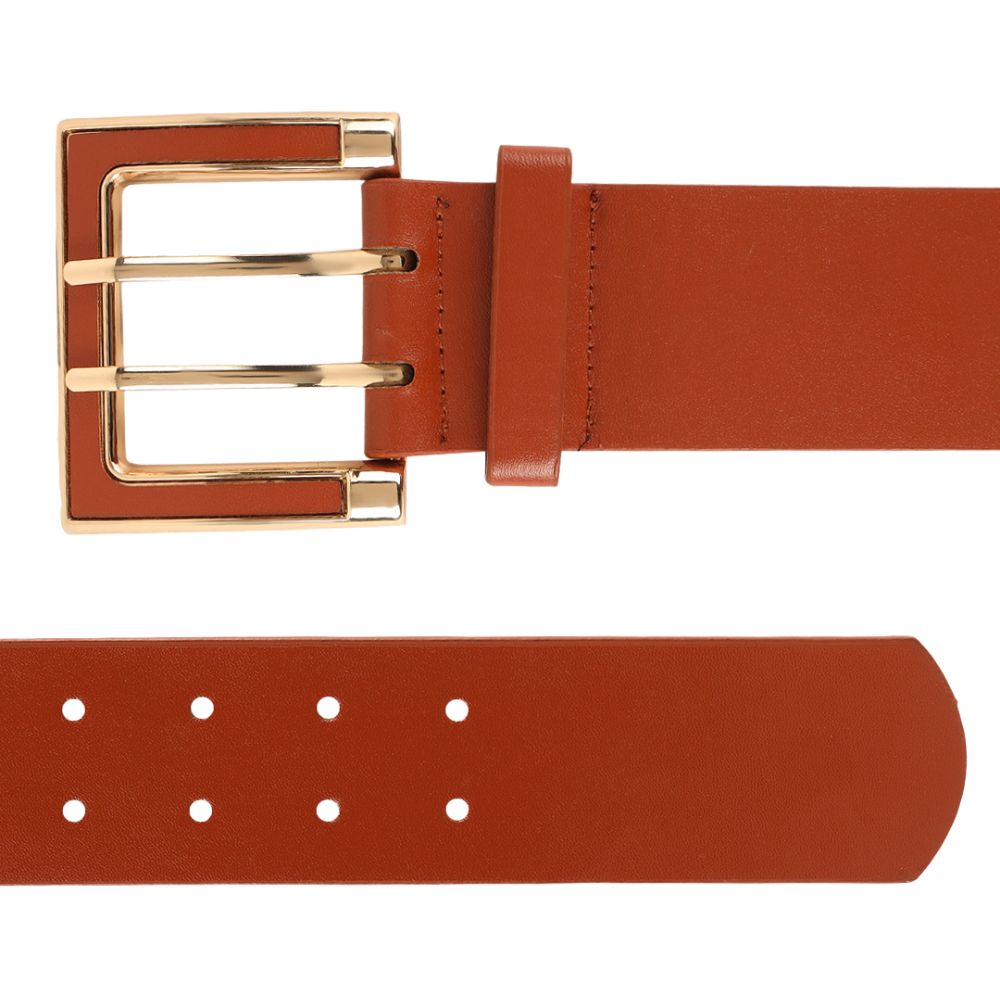 Women Brown Wide Push Pin Formal Artificial leather Belt (28 to 32)