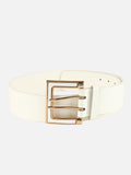 Women White Wide Push Pin Formal Artificial leather Belt (28 to 32)