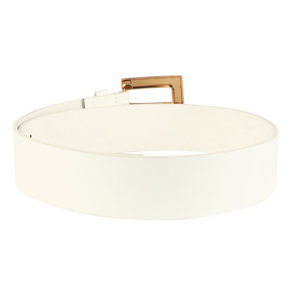Women White Wide Push Pin Formal Artificial leather Belt (28 to 32)