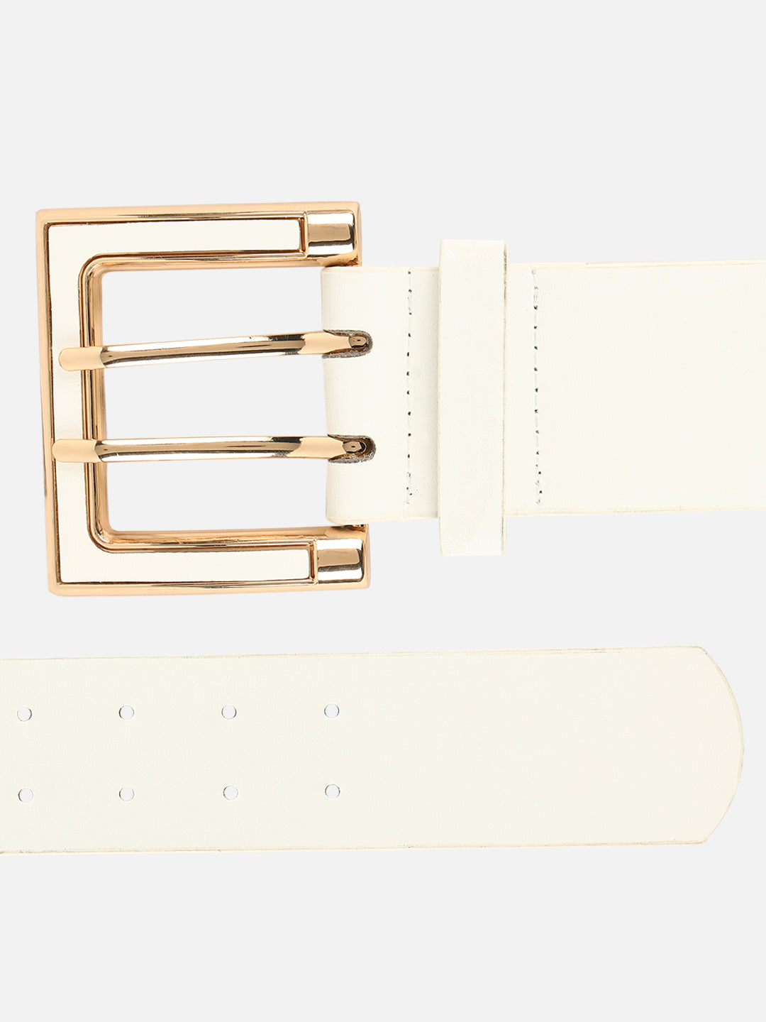 Women White Wide Push Pin Formal Artificial leather Belt (28 to 32)
