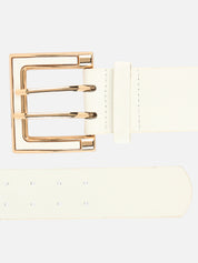 Women White Wide Push Pin Formal Artificial leather Belt (28 to 32)