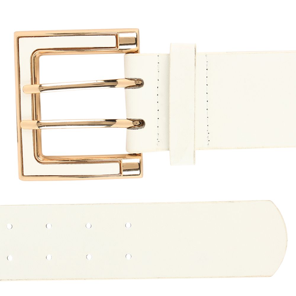 Women White Wide Push Pin Formal Artificial leather Belt (28 to 32)