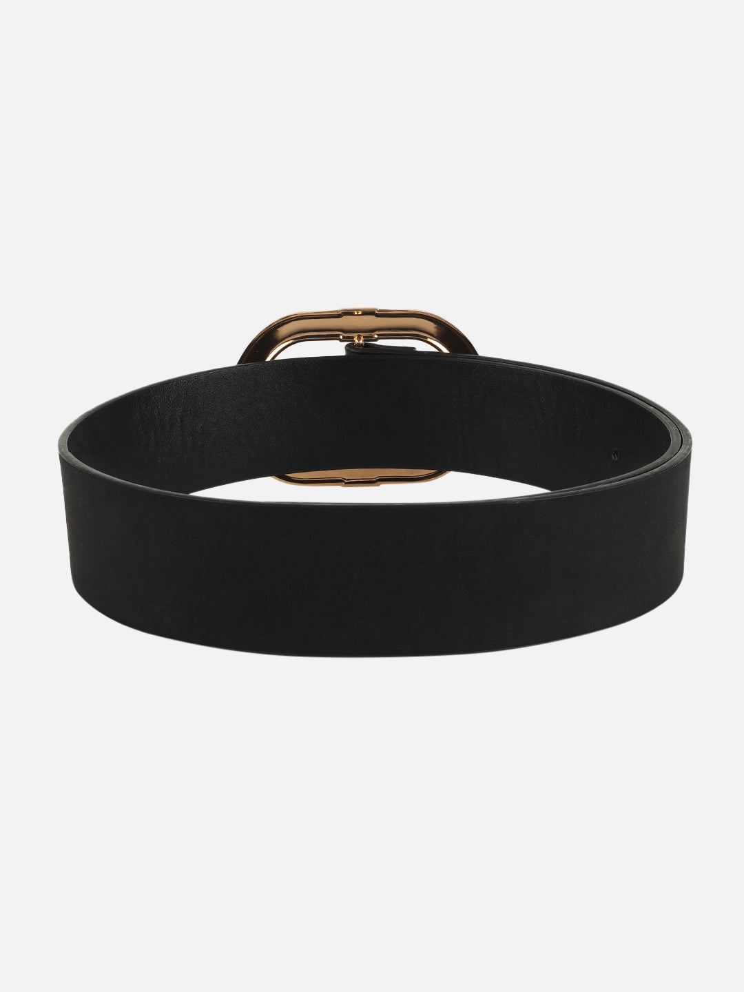 Women Black Wide Push Pin Formal Artificial leather Oval shape Buckle Belt (28 to 32)