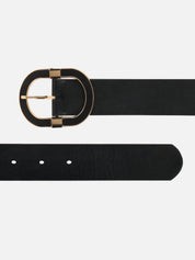 Women Black Wide Push Pin Formal Artificial leather Oval shape Buckle Belt (28 to 32)