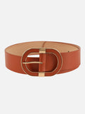 Women Brown Wide Push Pin Formal Artificial leather Oval shape Buckle Belt (28 to 32)