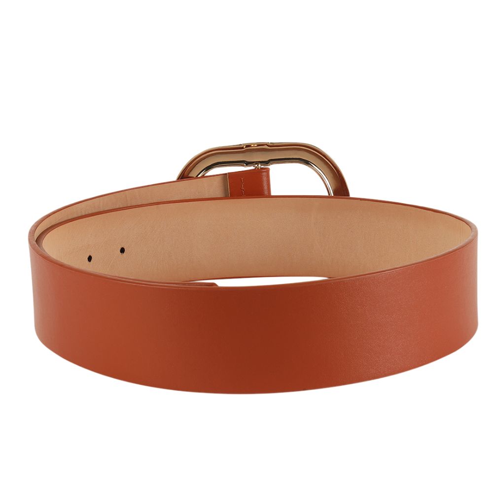 Women Brown Wide Push Pin Formal Artificial leather Oval shape Buckle Belt (28 to 32)