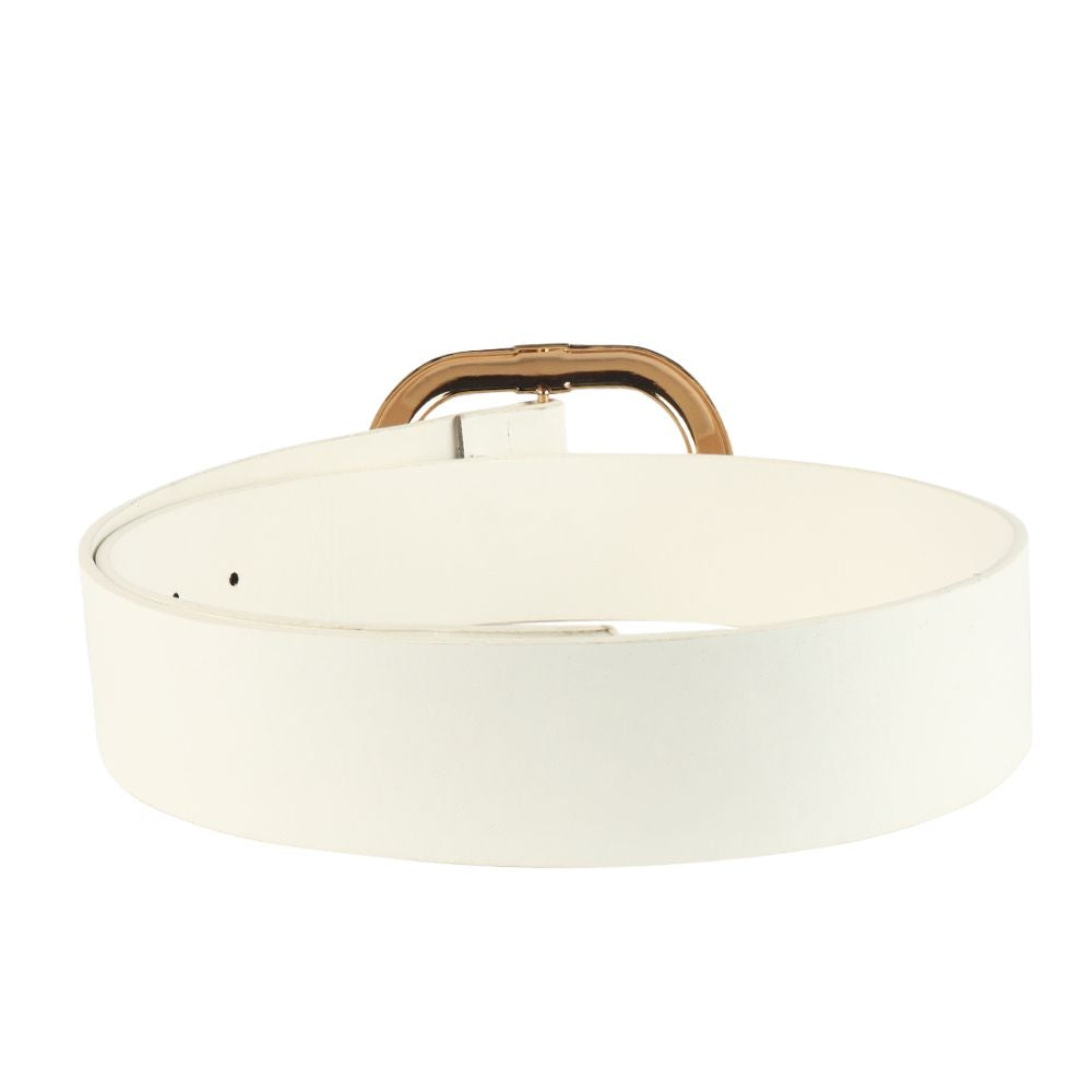 Women White Wide Push Pin Formal Artificial leather Oval shape Buckle Belt (28 to 32)