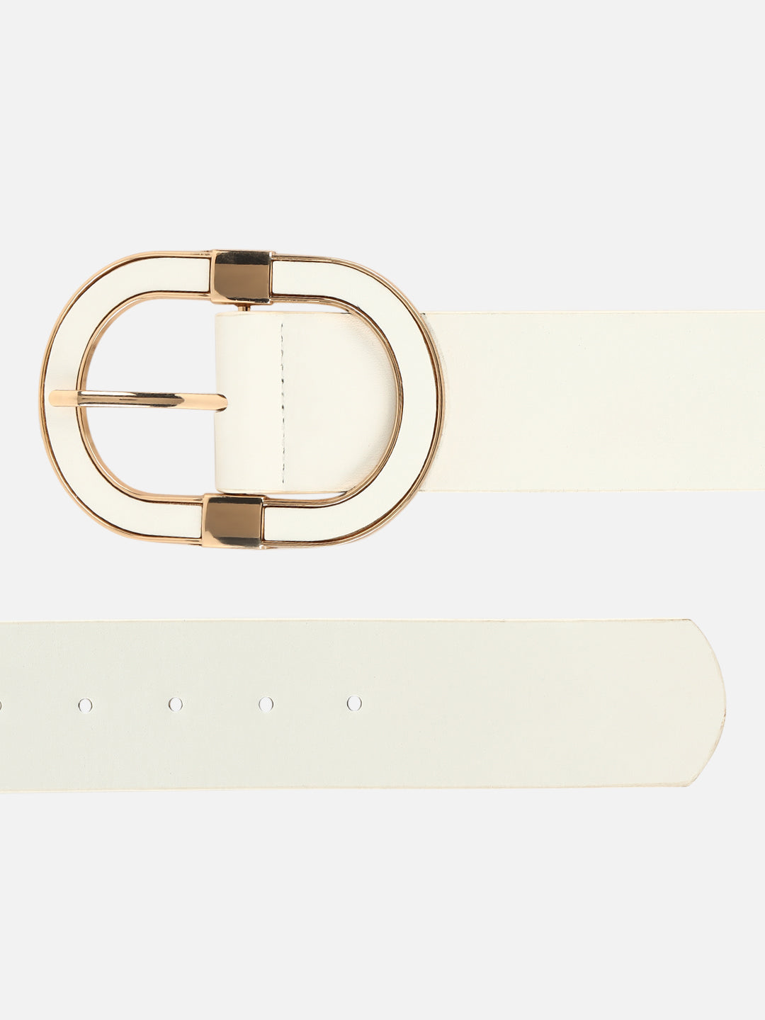 Women White Wide Push Pin Formal Artificial leather Oval shape Buckle Belt (28 to 32)