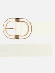 Women White Wide Push Pin Formal Artificial leather Oval shape Buckle Belt (28 to 32)