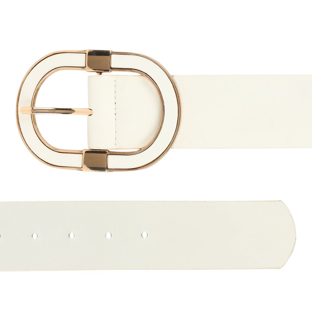 Women White Wide Push Pin Formal Artificial leather Oval shape Buckle Belt (28 to 32)