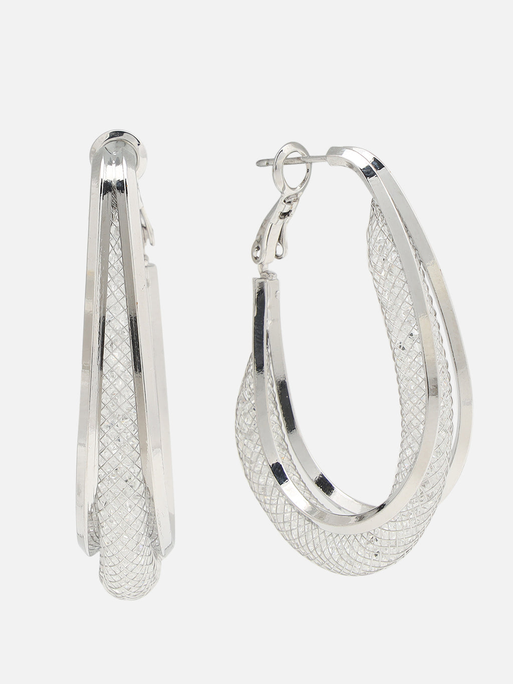 Beatnik Women's Western Oval Hoop Earrings, Silver-Plated Metal with Lever Back Closure