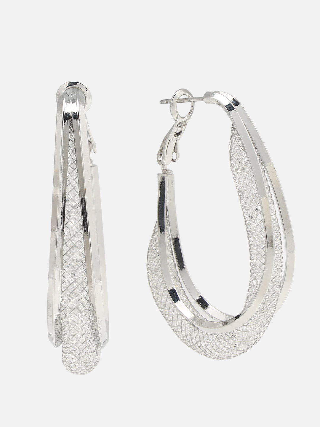 Beatnik Women's Western Oval Hoop Earrings, Silver-Plated Metal with Lever Back Closure