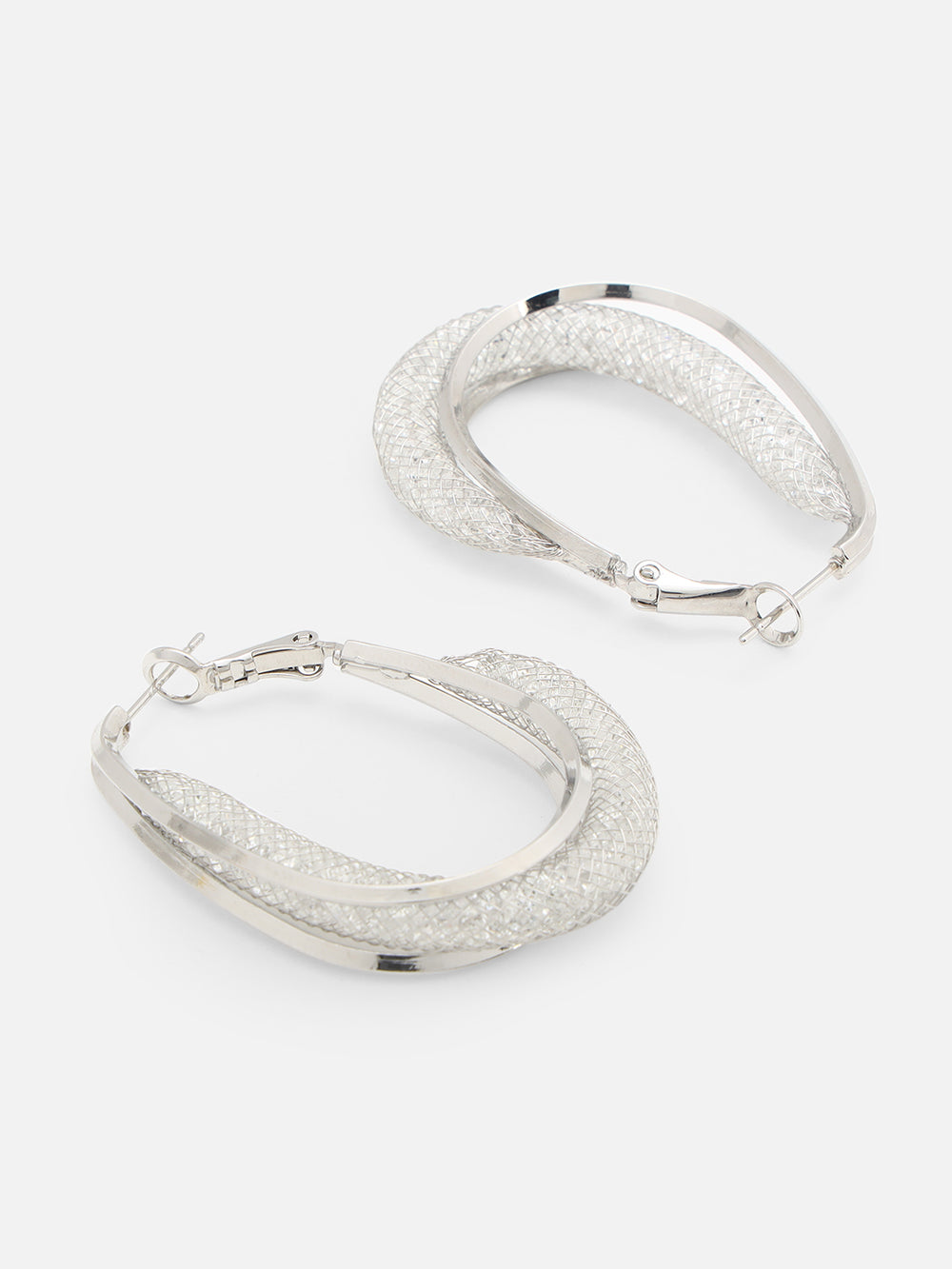 Beatnik Women's Western Oval Hoop Earrings, Silver-Plated Metal with Lever Back Closure