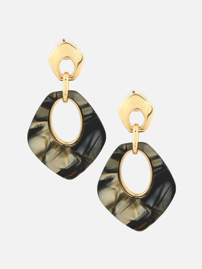 Beatnik Geometric Drop Earrings with Gold-Tone & Marble Finish (Black)