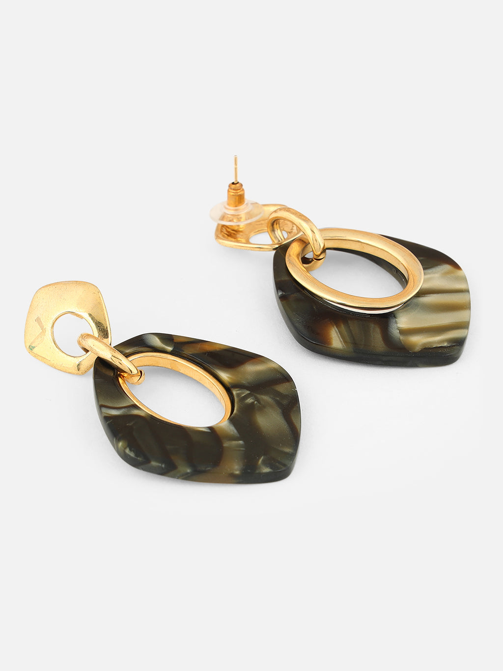 Beatnik Geometric Drop Earrings with Gold-Tone & Marble Finish (Black)