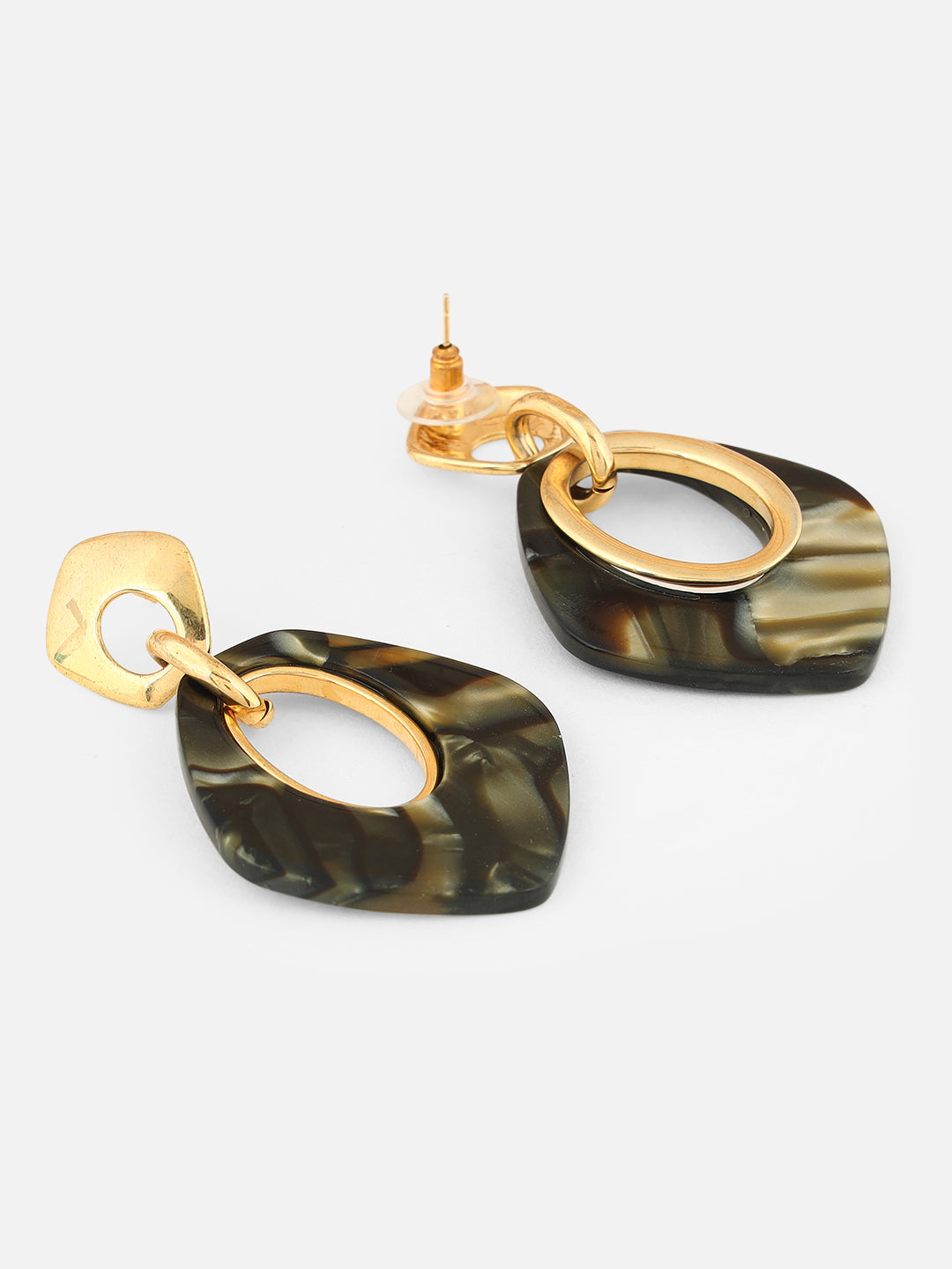 Beatnik Geometric Drop Earrings with Gold-Tone & Marble Finish (Black)