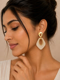 White Geometric with Gold-Tone & Marble Drop Earrings