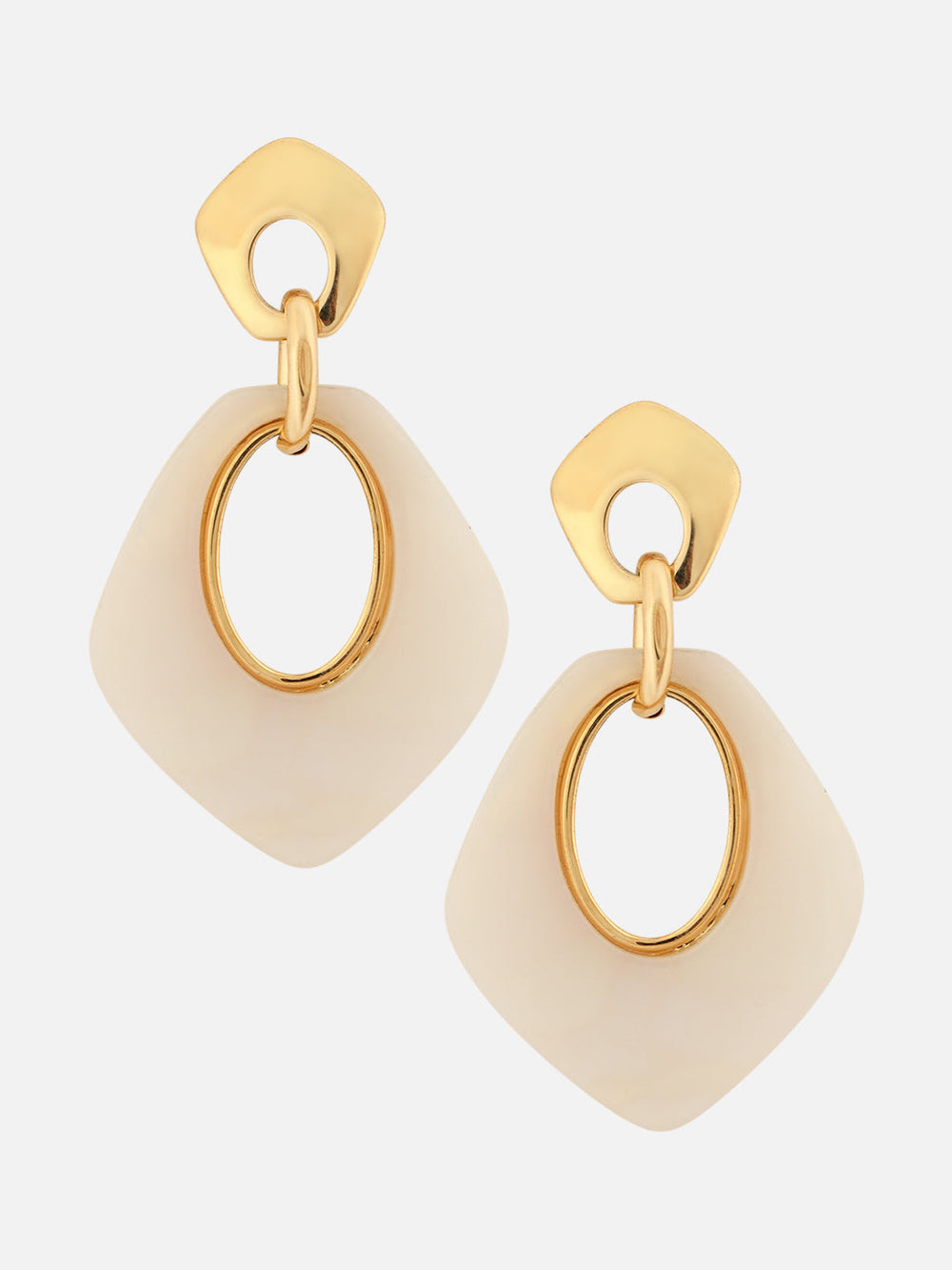 Beatnik Geometric Drop Earrings with Gold-Tone & Marble Finish (White)