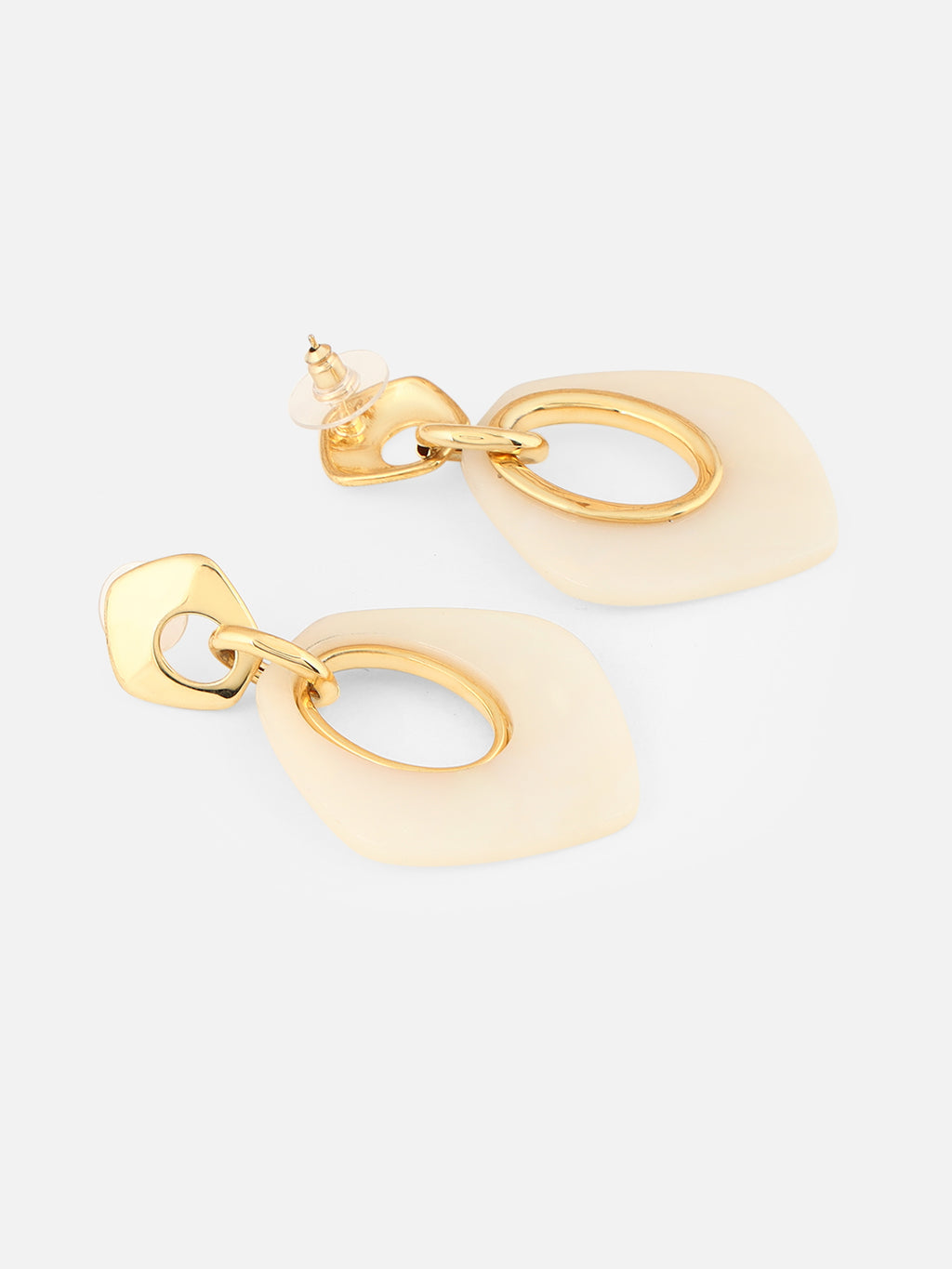 Beatnik Geometric Drop Earrings with Gold-Tone & Marble Finish (White)