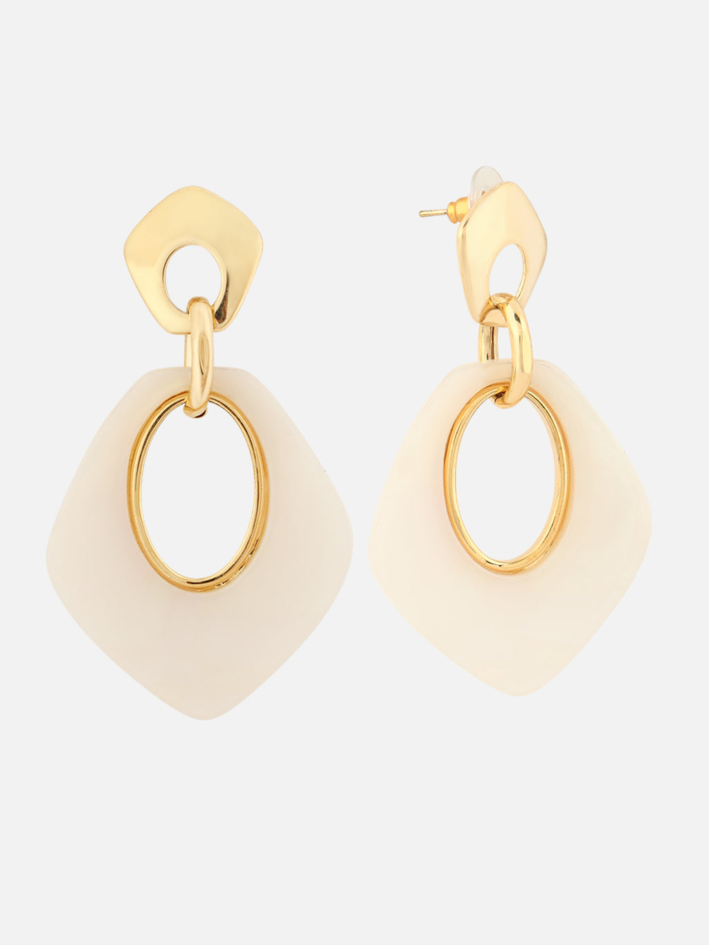 Beatnik Geometric Drop Earrings with Gold-Tone & Marble Finish (White)