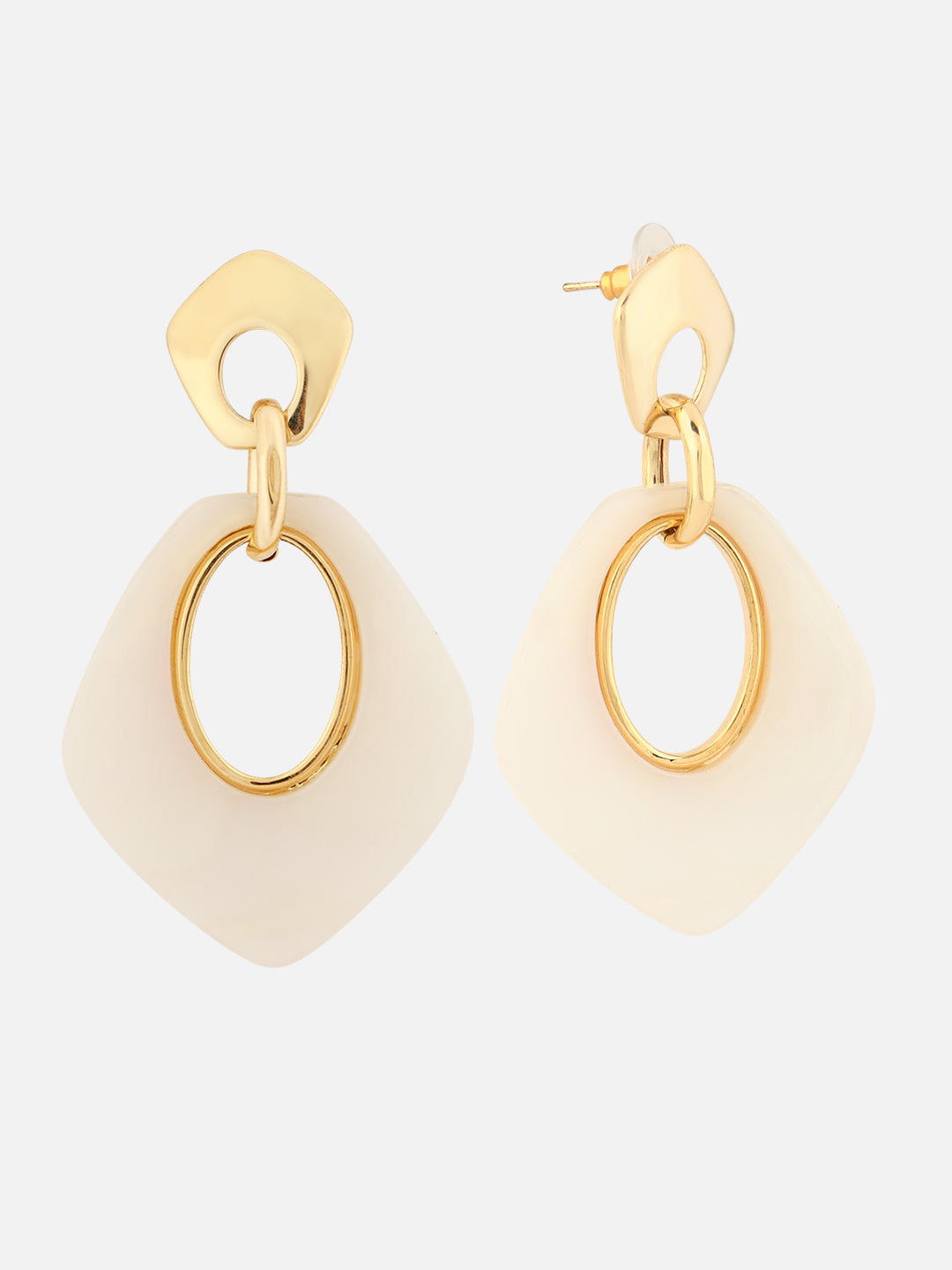 Beatnik Geometric Drop Earrings with Gold-Tone & Marble Finish (White)