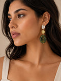 Gold-Plated Western Style Drop Green Earrings