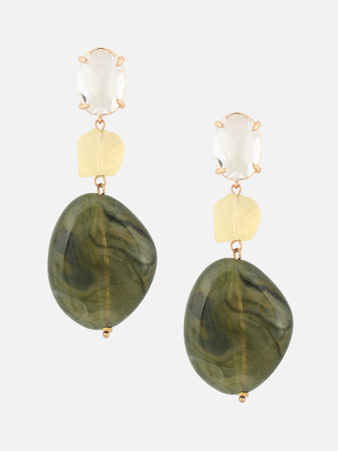 Beatnik Women's Western Gold-Plated Drop Earrings – Diamond-Shaped Plastic Design (Green)