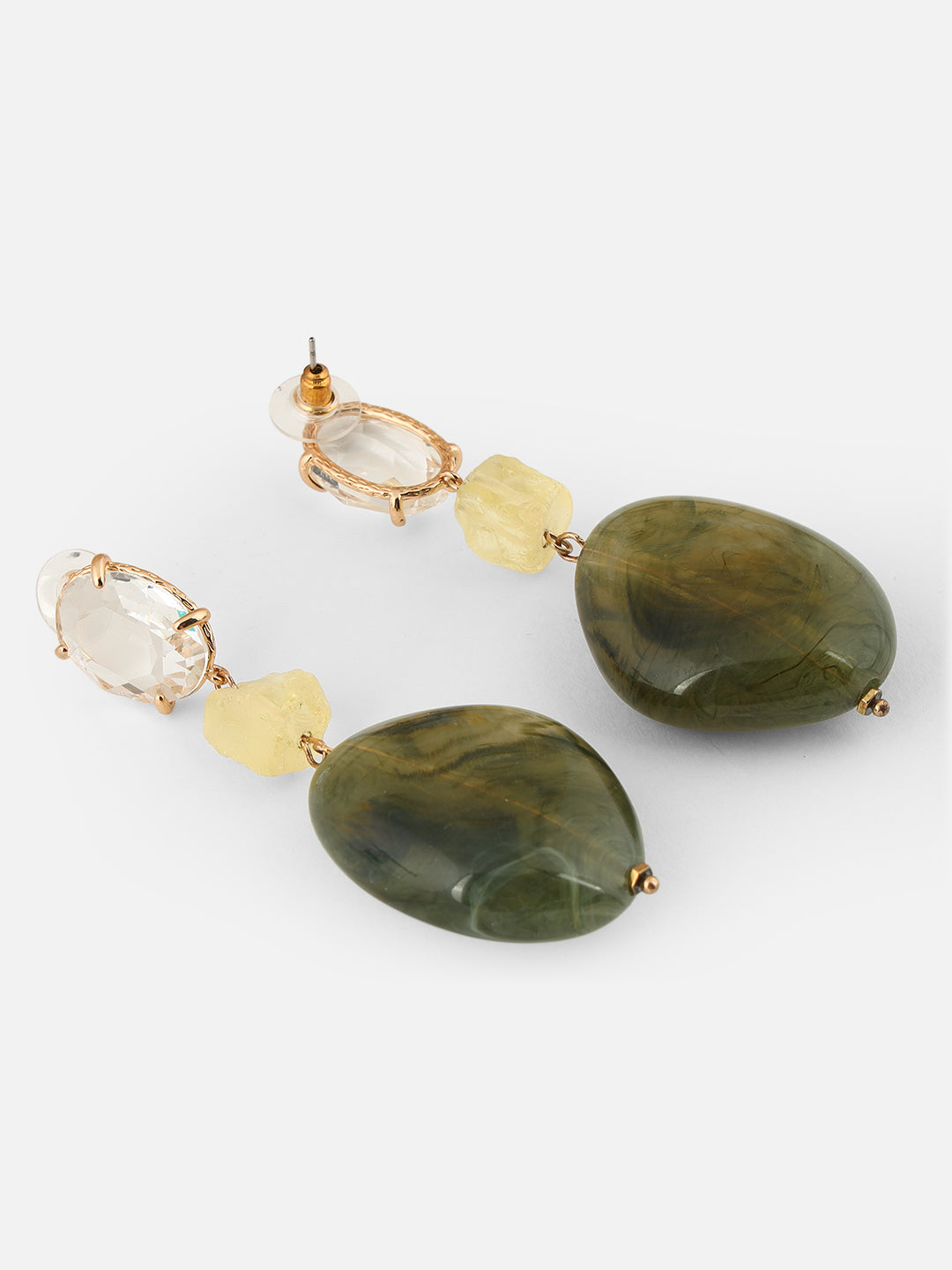 Beatnik Women's Western Gold-Plated Drop Earrings – Diamond-Shaped Plastic Design (Green)