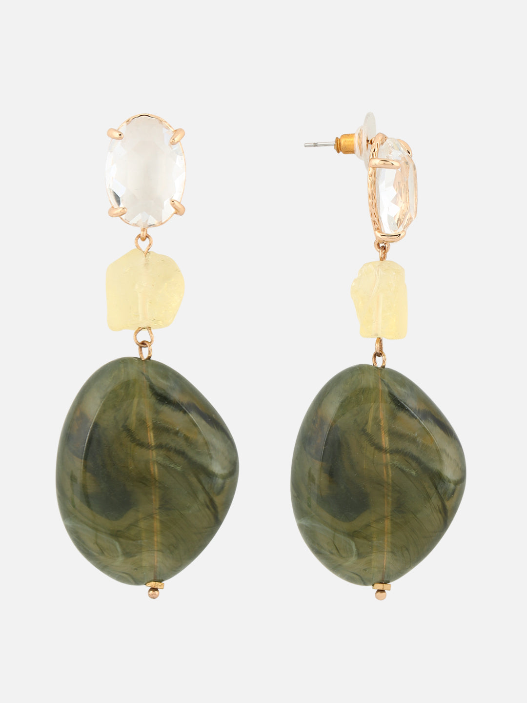 Beatnik Women's Western Gold-Plated Drop Earrings – Diamond-Shaped Plastic Design (Green)
