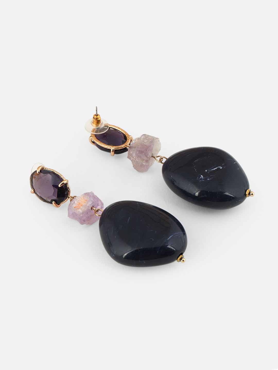 Beatnik Western Gold-Plated Drop Fashion Earrings for Women – Diamond Shape (Navy Blue)