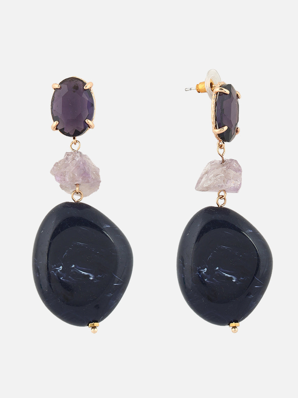 Beatnik Western Gold-Plated Drop Fashion Earrings for Women – Diamond Shape (Navy Blue)