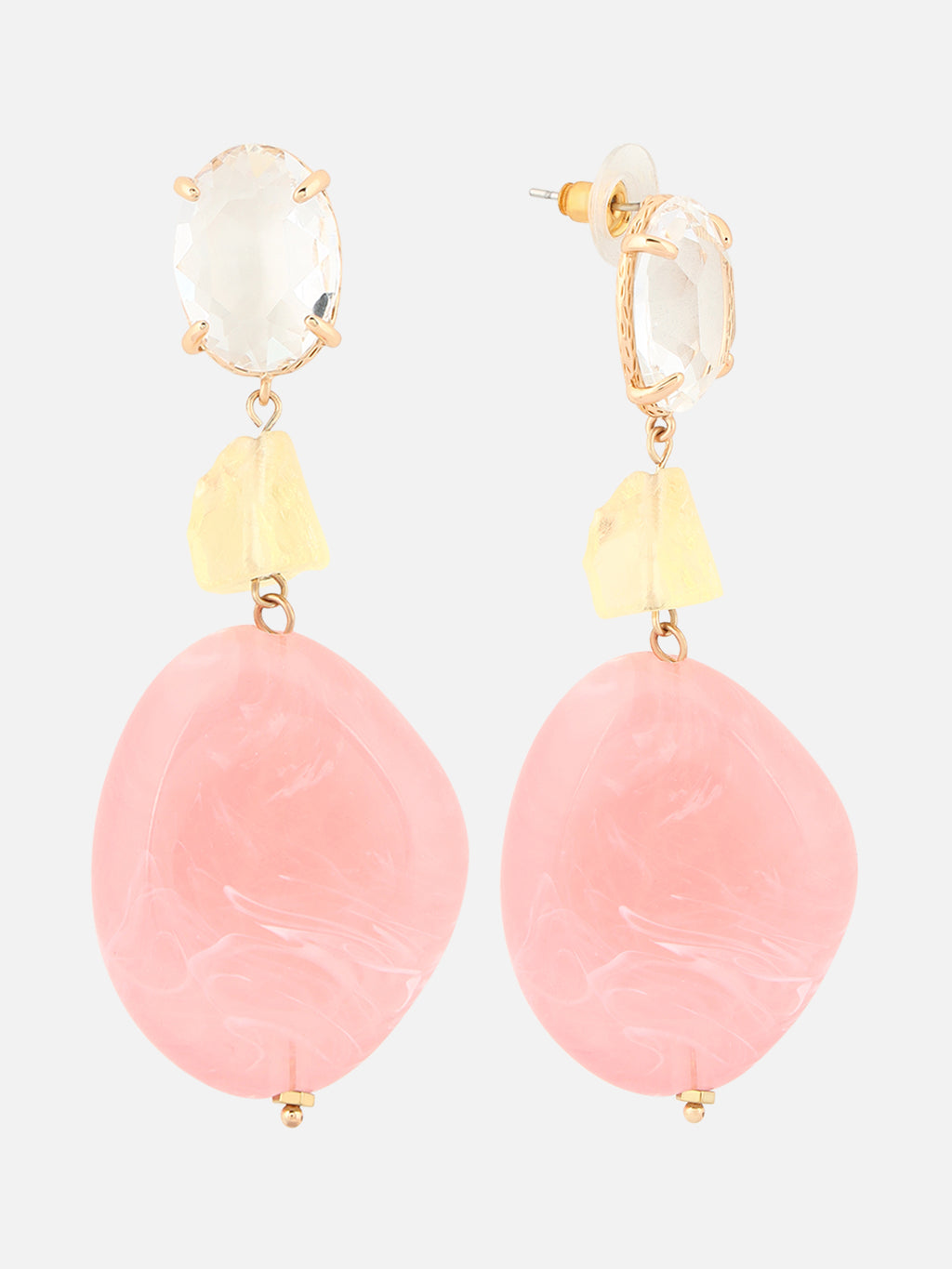 Beatnik Gold-Plated Western Style Drop Earrings – Diamond-Shaped Plastic, Party Wear (Pink)