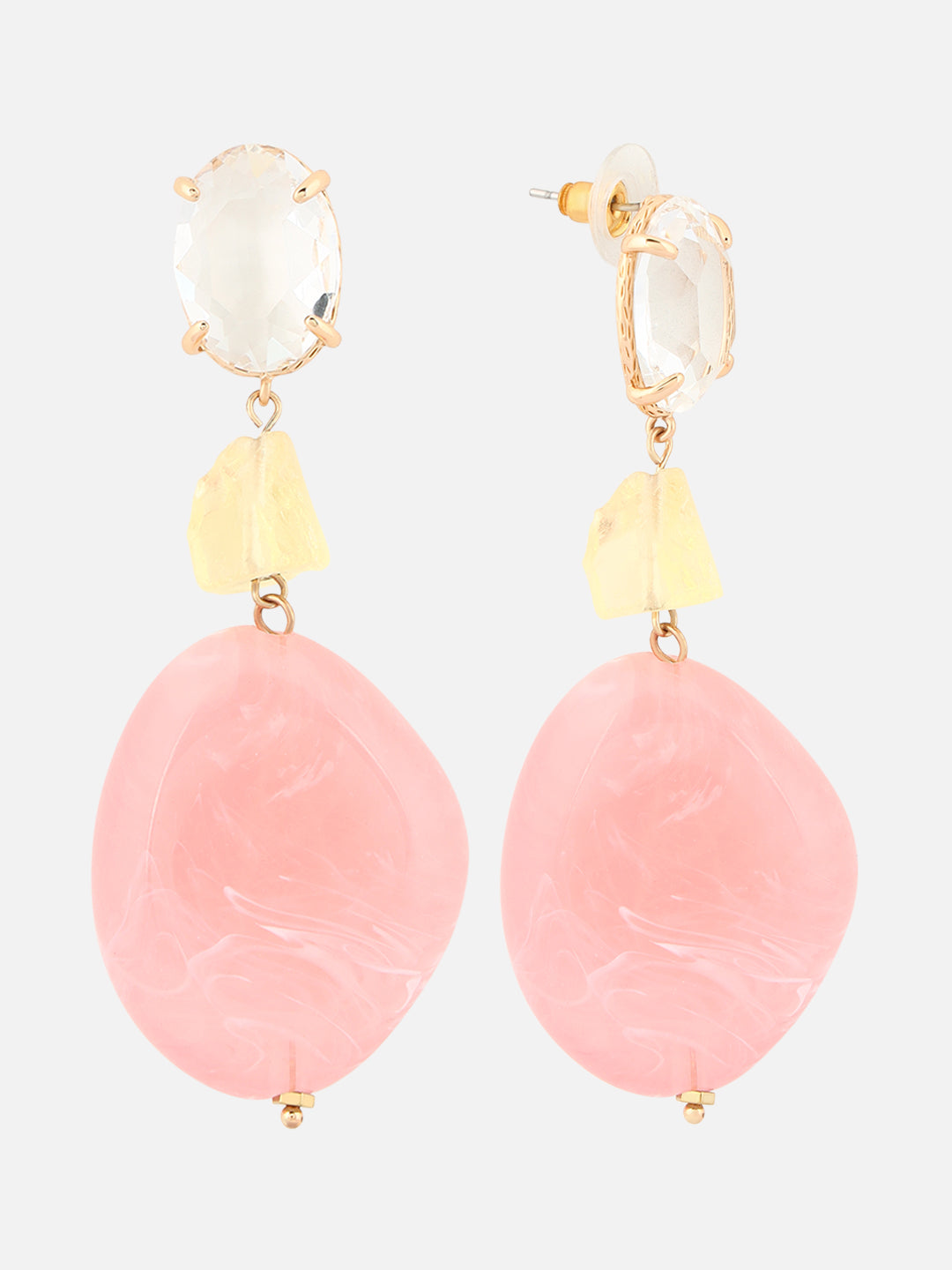 Beatnik Gold-Plated Western Style Drop Earrings – Diamond-Shaped Plastic, Party Wear (Pink)