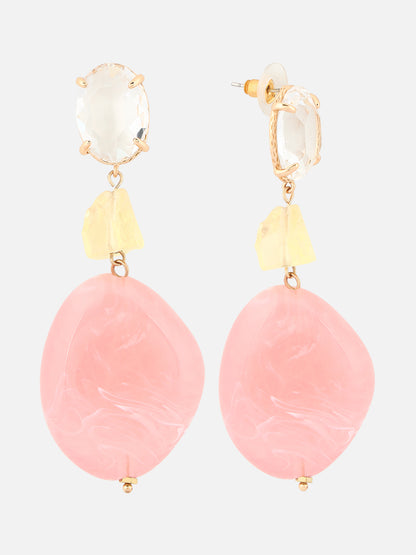 Beatnik Gold-Plated Western Style Drop Earrings – Diamond-Shaped Plastic, Party Wear (Pink)