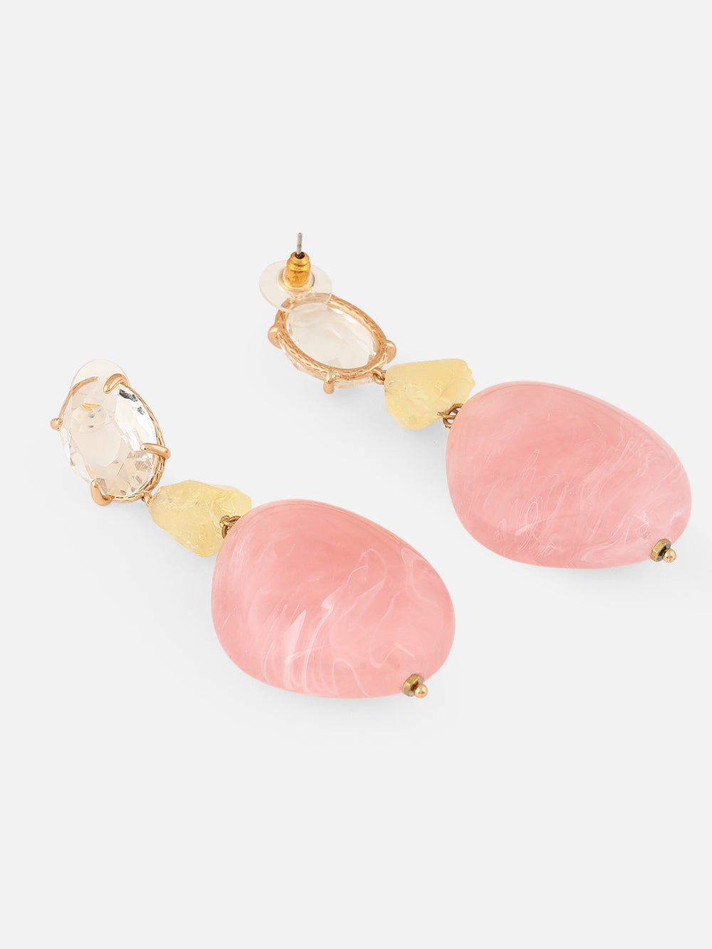 Beatnik Gold-Plated Western Style Drop Earrings – Diamond-Shaped Plastic, Party Wear (Pink)