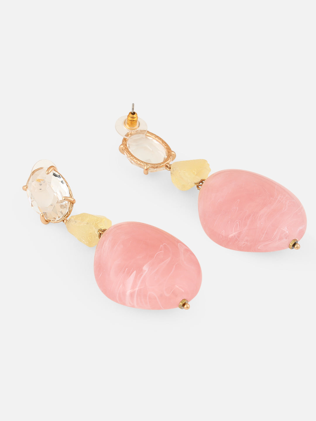 Beatnik Gold-Plated Western Style Drop Earrings – Diamond-Shaped Plastic, Party Wear (Pink)