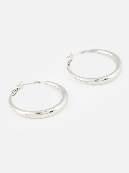 Beatnik Classic Polished Silver-Tone Hoop Earrings for Women (Silver)