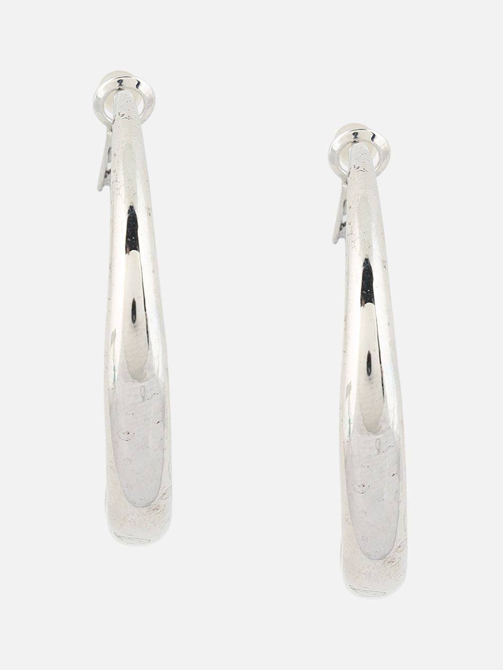 Beatnik Classic Polished Silver-Tone Hoop Earrings for Women (Silver)