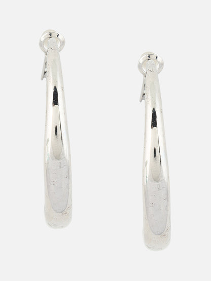 Beatnik Classic Polished Silver-Tone Hoop Earrings for Women (Silver)