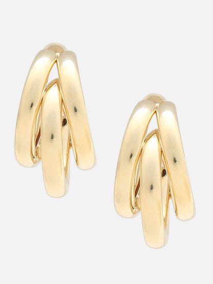Beatnik Chunky Triple Hoop Gold-Tone Statement Earrings for Women (Gold)