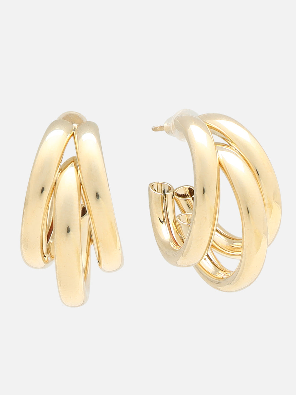 Beatnik Chunky Triple Hoop Gold-Tone Statement Earrings for Women (Gold)