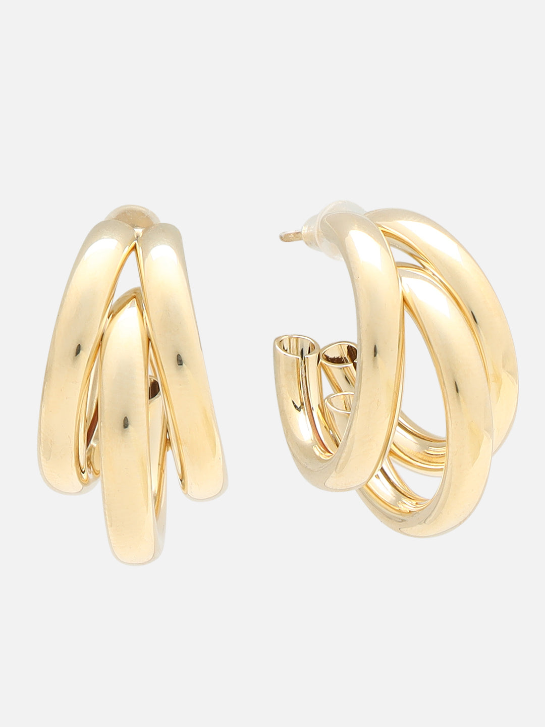 Beatnik Chunky Triple Hoop Gold-Tone Statement Earrings for Women (Gold)