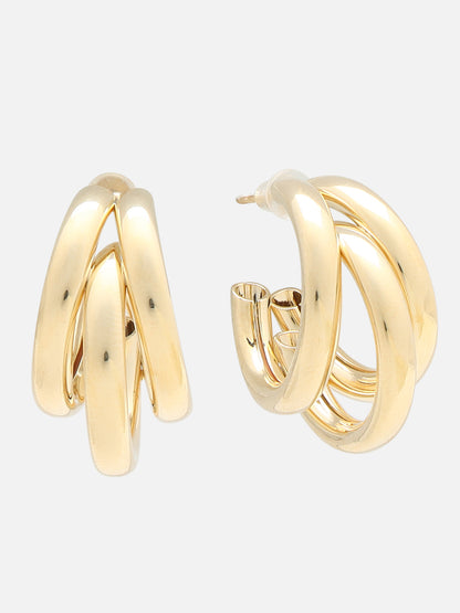 Beatnik Chunky Triple Hoop Gold-Tone Statement Earrings for Women (Gold)