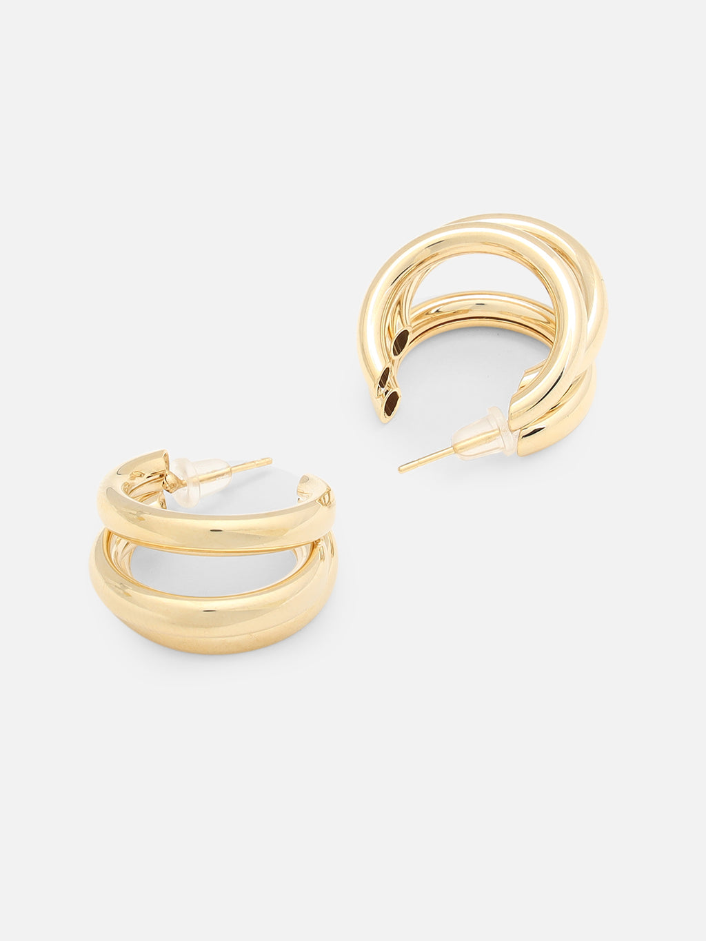 Beatnik Chunky Triple Hoop Gold-Tone Statement Earrings for Women (Gold)